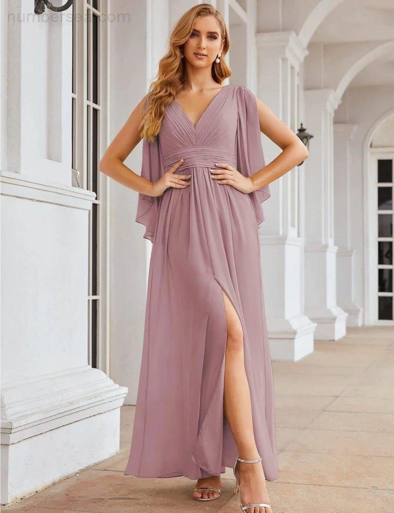 ZapDress Chiffon Bridesmaid Dresses with Split for Women Wedding Long Party Prom Gown Flutter Sleeve (ZD17034)