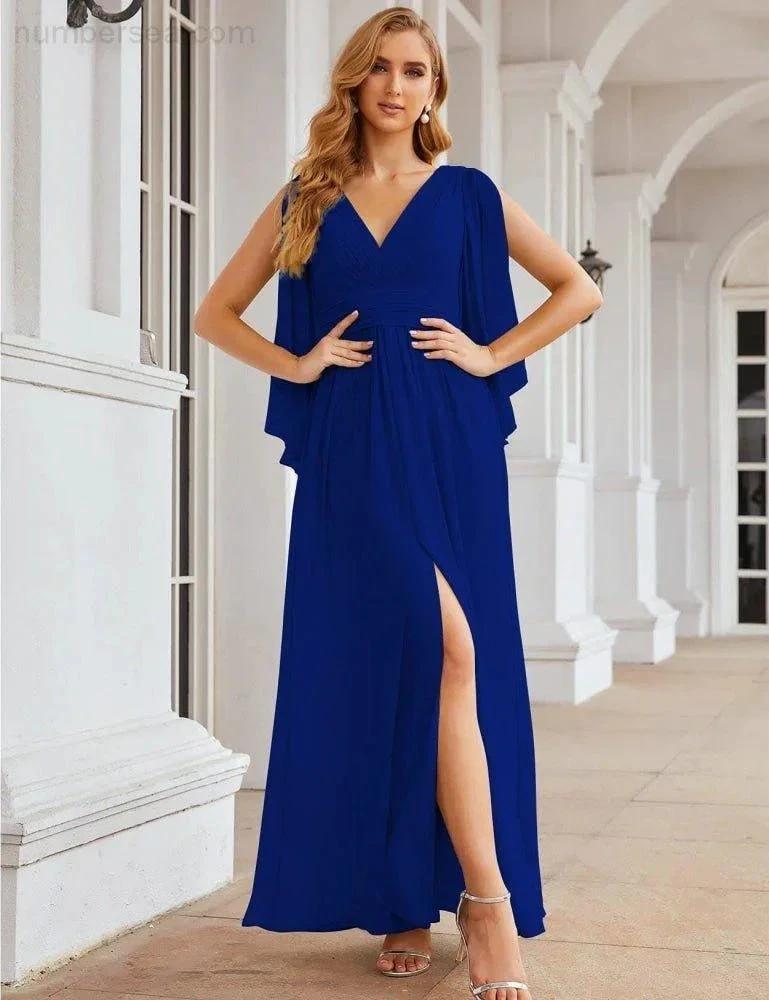 ZapDress Chiffon Bridesmaid Dresses with Split for Women Wedding Long Party Prom Gown Flutter Sleeve (ZD17034)