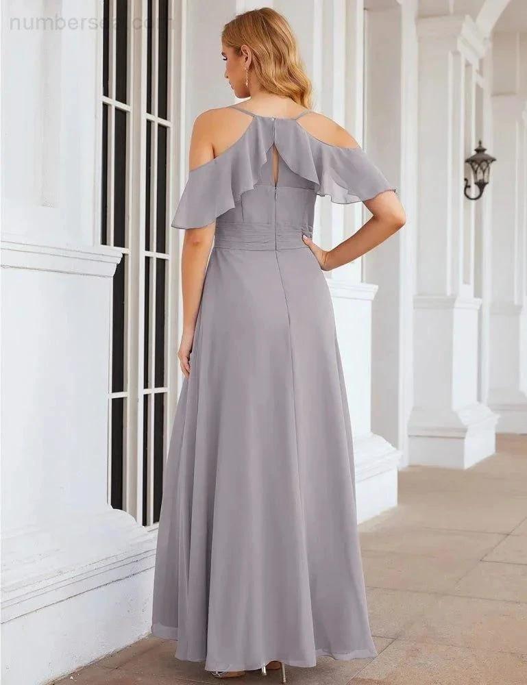 ZapDress Chiffon Cold Shoulder Long Bridesmaid Dresses Plus Size Formal Prom Gowns for Women Party Wedding (ZD17005)