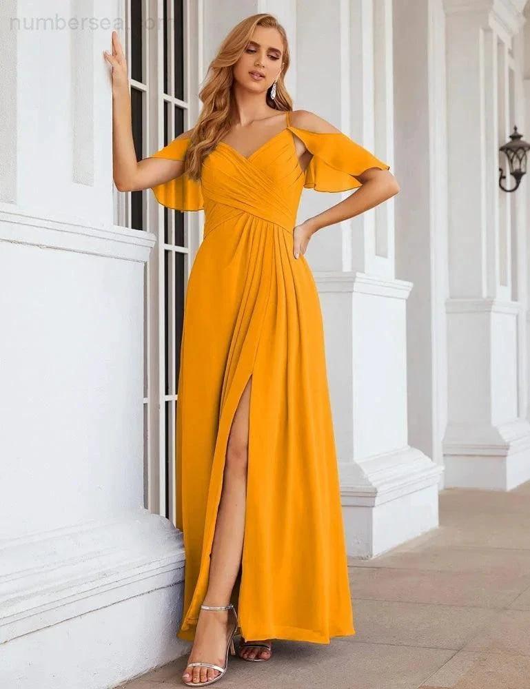 ZapDress Chiffon Cold Shoulder Long Bridesmaid Dresses Plus Size Formal Prom Gowns for Women Party Wedding (ZD17005)