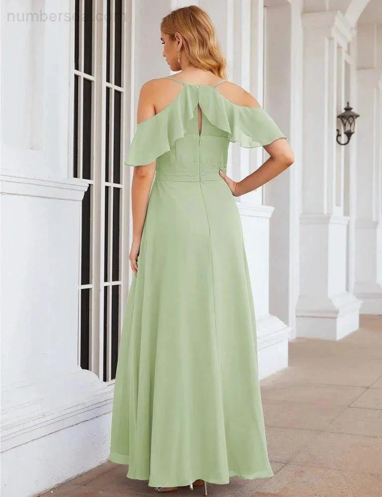 ZapDress Chiffon Cold Shoulder Long Bridesmaid Dresses Plus Size Formal Prom Gowns for Women Party Wedding (ZD17005)