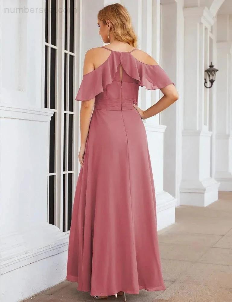 ZapDress Chiffon Cold Shoulder Long Bridesmaid Dresses Plus Size Formal Prom Gowns for Women Party Wedding (ZD17005)