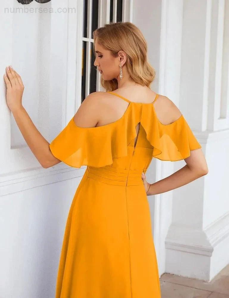 ZapDress Chiffon Cold Shoulder Long Bridesmaid Dresses Plus Size Formal Prom Gowns for Women Party Wedding (ZD17005)