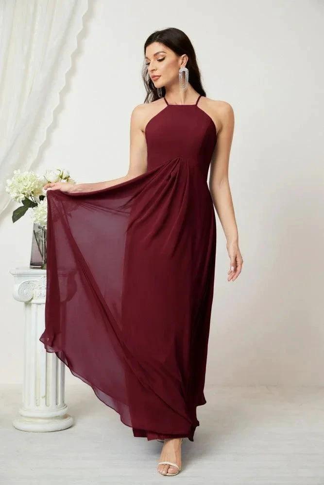 ZapDress Chiffon Halter Bridesmaid Dresses Long A-Line Formal Evening Dress 2805 (ZD16959)