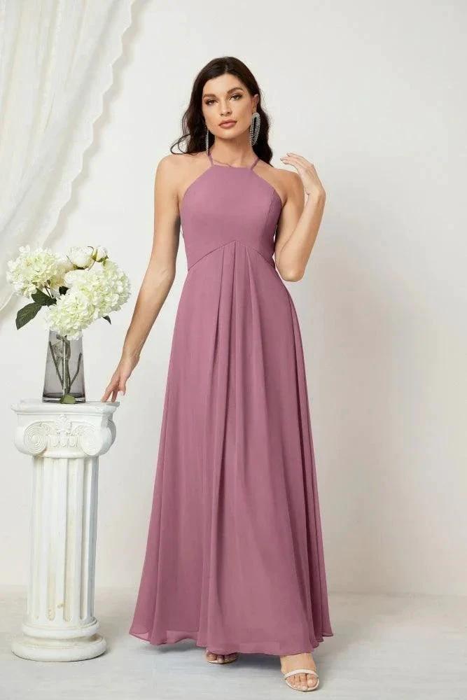 ZapDress Chiffon Halter Bridesmaid Dresses Long A-Line Formal Evening Dress 2805 (ZD16959)