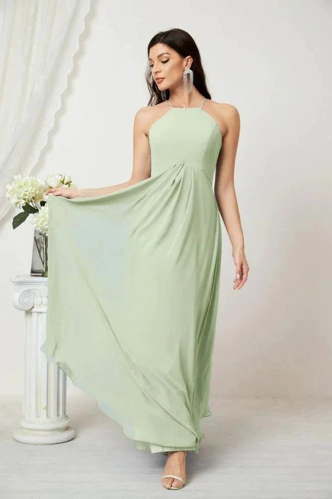 ZapDress Chiffon Halter Bridesmaid Dresses Long A-Line Formal Evening Dress 2805 (ZD16959)
