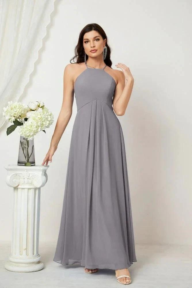 ZapDress Chiffon Halter Bridesmaid Dresses Long A-Line Formal Evening Dress 2805 (ZD16959)