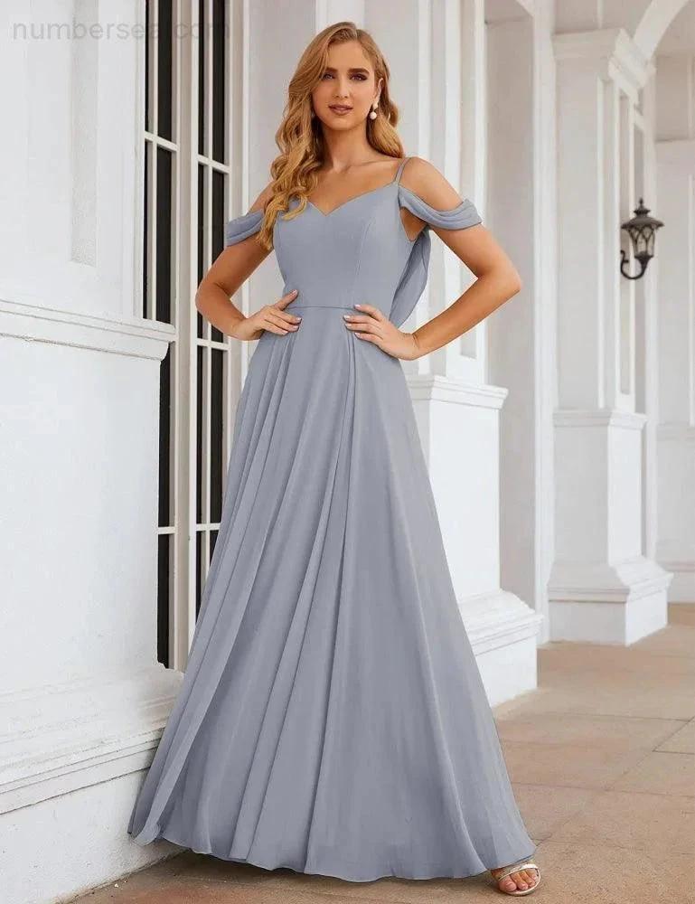 ZapDress Cold Shoulder Chiffon Bridesmaid Dresses Long Maxi Formal Prom Gowns for Women Party (ZD17042)