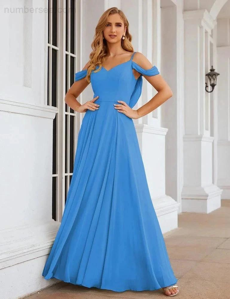 ZapDress Cold Shoulder Chiffon Bridesmaid Dresses Long Maxi Formal Prom Gowns for Women Party (ZD17042)