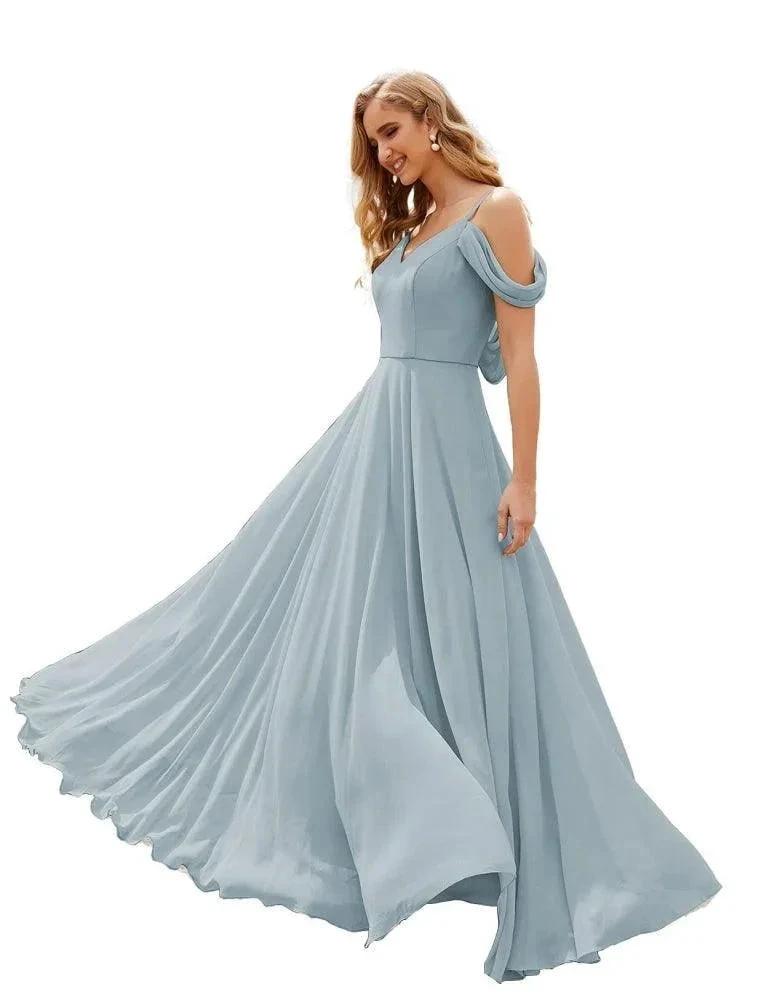 Numbersea Cold Shoulder Chiffon Bridesmaid Dresses Long Maxi Formal Prom Gowns for Women Party SEA28059 by numbersea