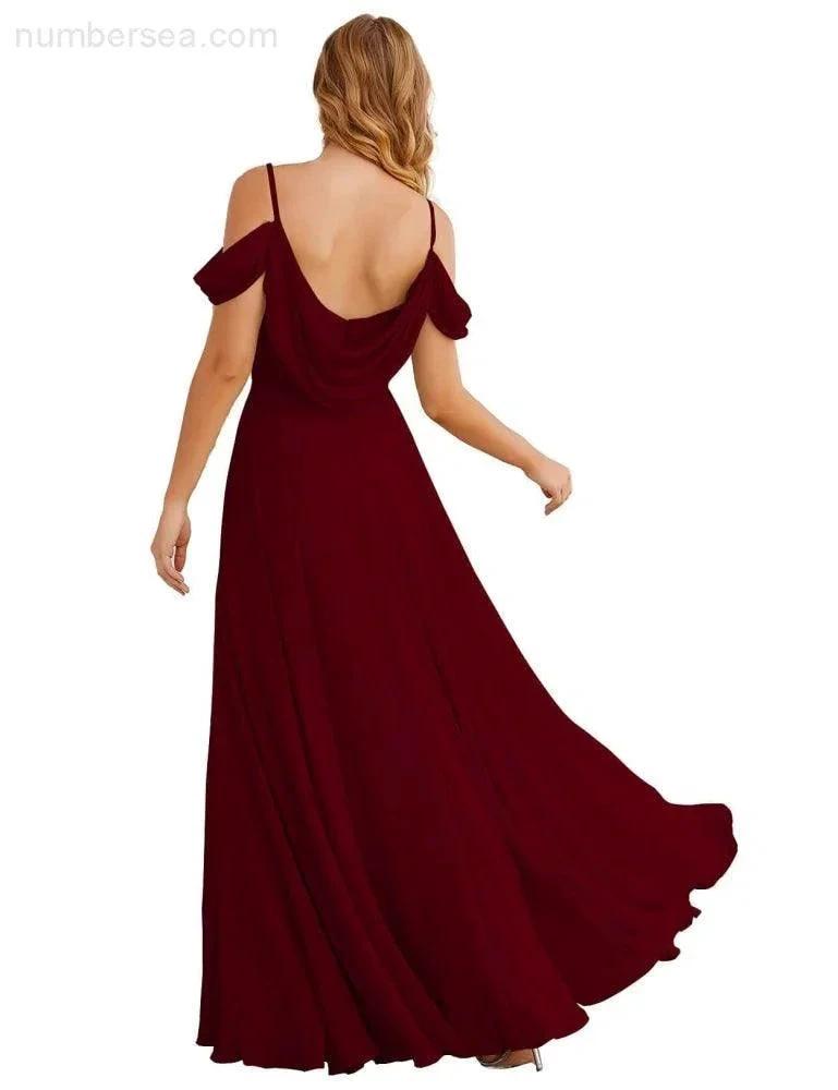 ZapDress Cold Shoulder Chiffon Bridesmaid Dresses Long Maxi Formal Prom Gowns for Women Party (ZD17042)