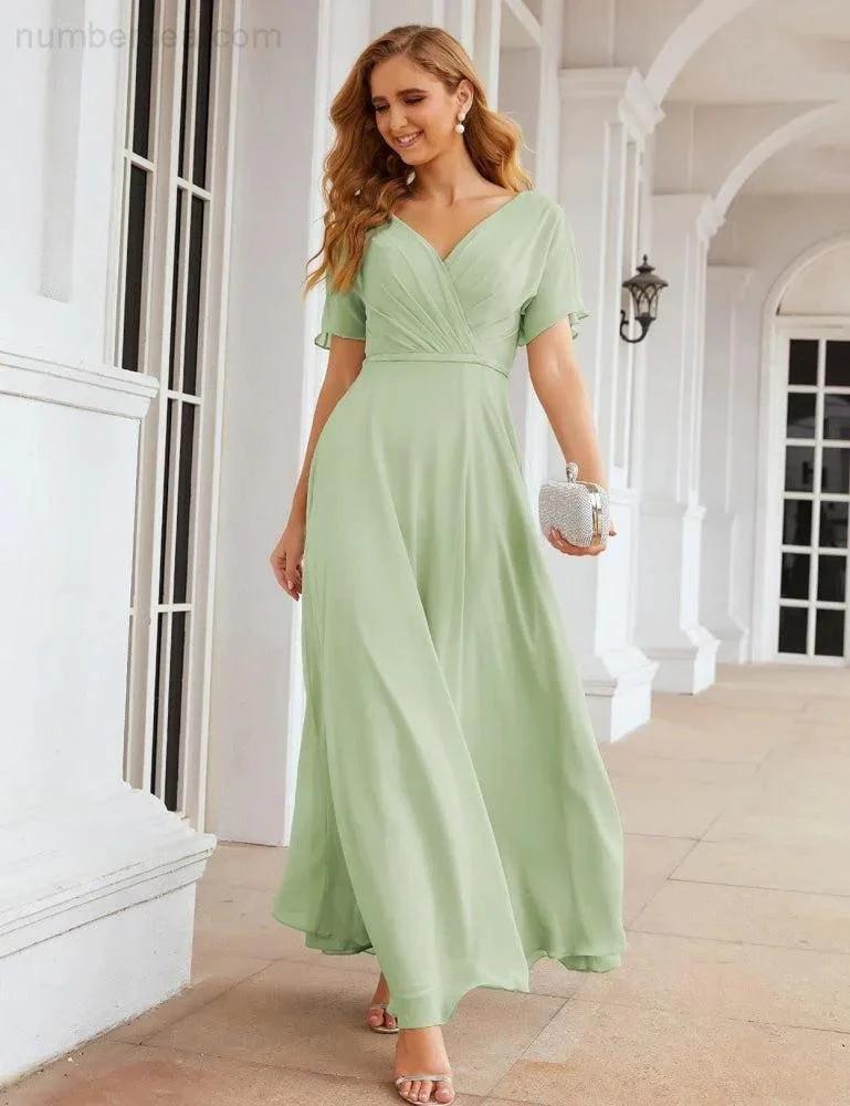 ZapDress Wrap V-Neck Chiffon Bridesmaid Dresses Long Formal Maxi Evening Gown for Wedding Guests (ZD17056)