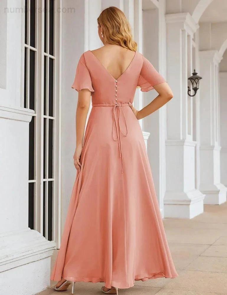 ZapDress Wrap V-Neck Chiffon Bridesmaid Dresses Long Formal Maxi Evening Gown for Wedding Guests (ZD17056)