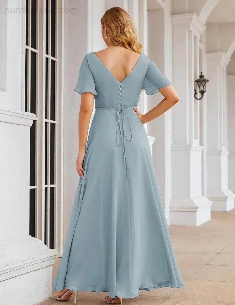 ZapDress Wrap V-Neck Chiffon Bridesmaid Dresses Long Formal Maxi Evening Gown for Wedding Guests (ZD17056)