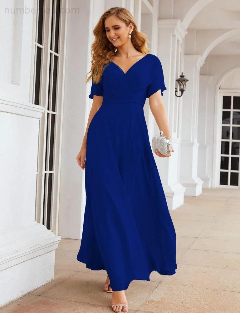 ZapDress Wrap V-Neck Chiffon Bridesmaid Dresses Long Formal Maxi Evening Gown for Wedding Guests (ZD17056)