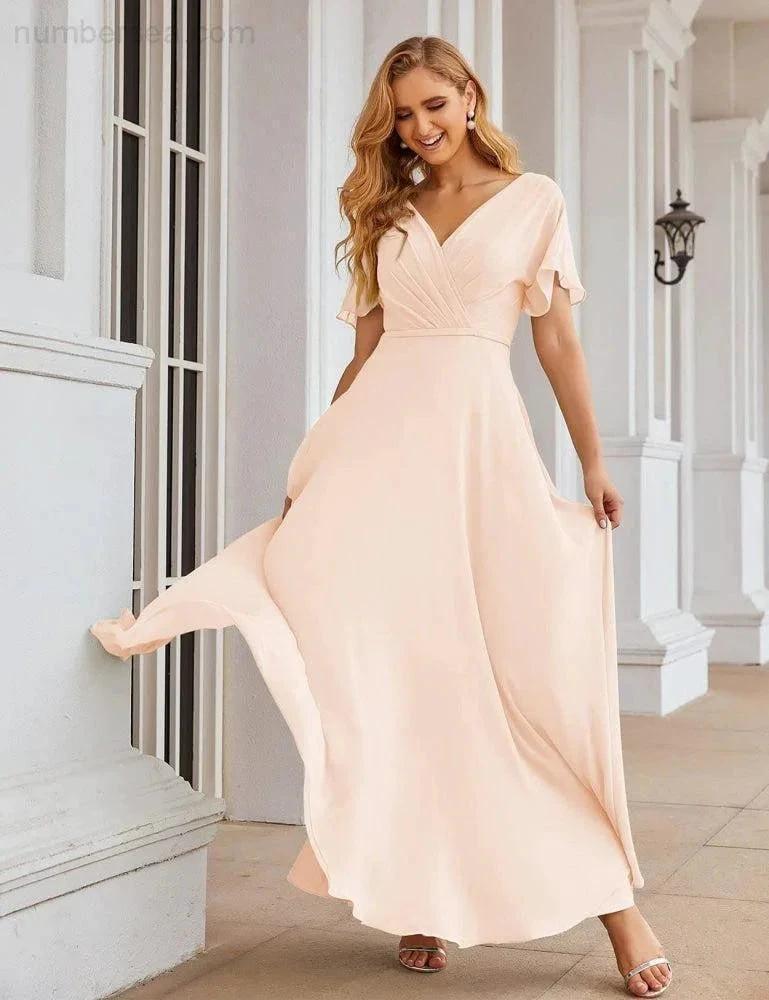 ZapDress Wrap V-Neck Chiffon Bridesmaid Dresses Long Formal Maxi Evening Gown for Wedding Guests (ZD17056)