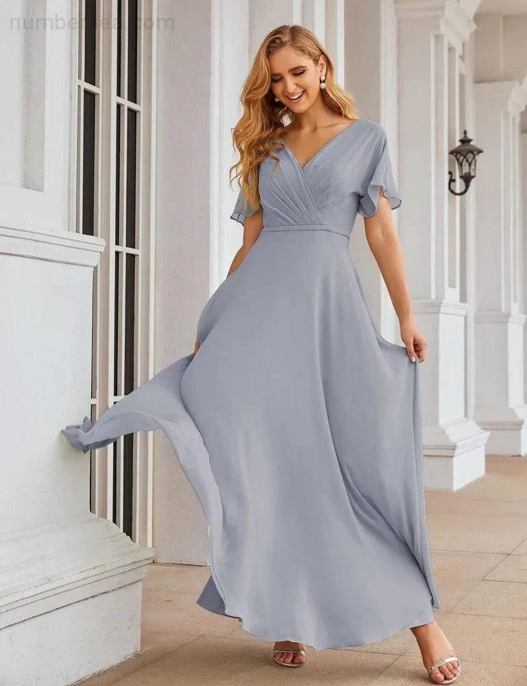 ZapDress Wrap V-Neck Chiffon Bridesmaid Dresses Long Formal Maxi Evening Gown for Wedding Guests (ZD17056)