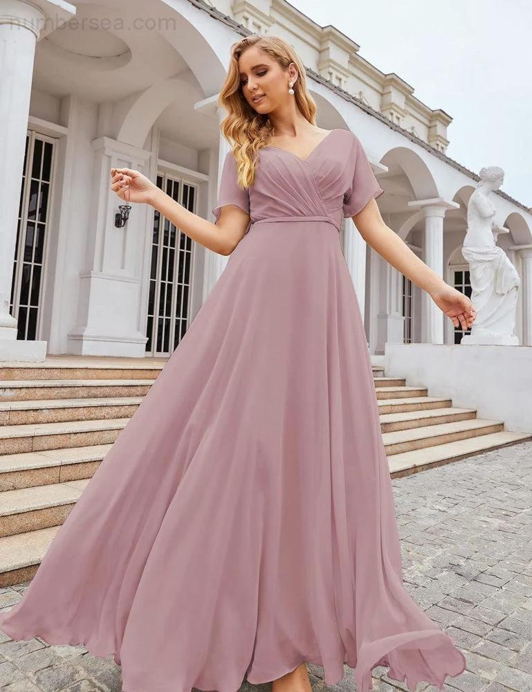 ZapDress Wrap V-Neck Chiffon Bridesmaid Dresses Long Formal Maxi Evening Gown for Wedding Guests (ZD17056)