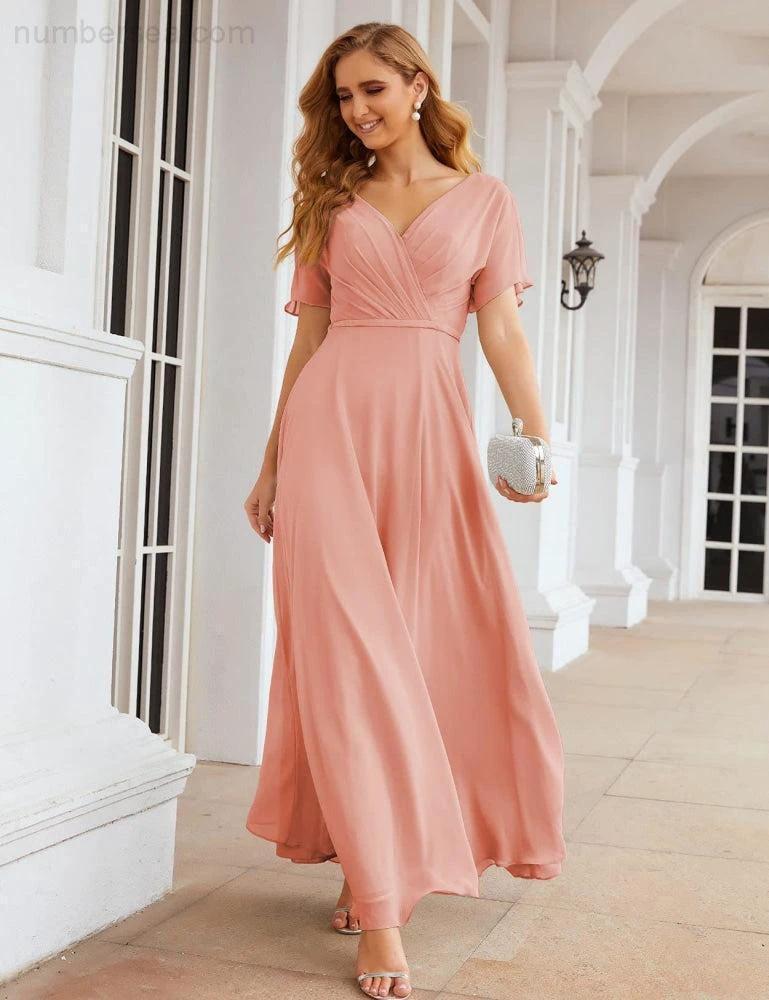 ZapDress Wrap V-Neck Chiffon Bridesmaid Dresses Long Formal Maxi Evening Gown for Wedding Guests (ZD17056)