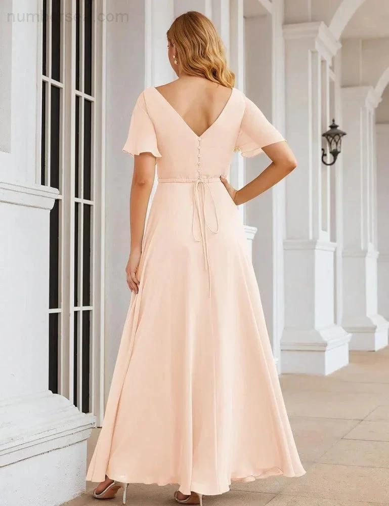 ZapDress Wrap V-Neck Chiffon Bridesmaid Dresses Long Formal Maxi Evening Gown for Wedding Guests (ZD17056)