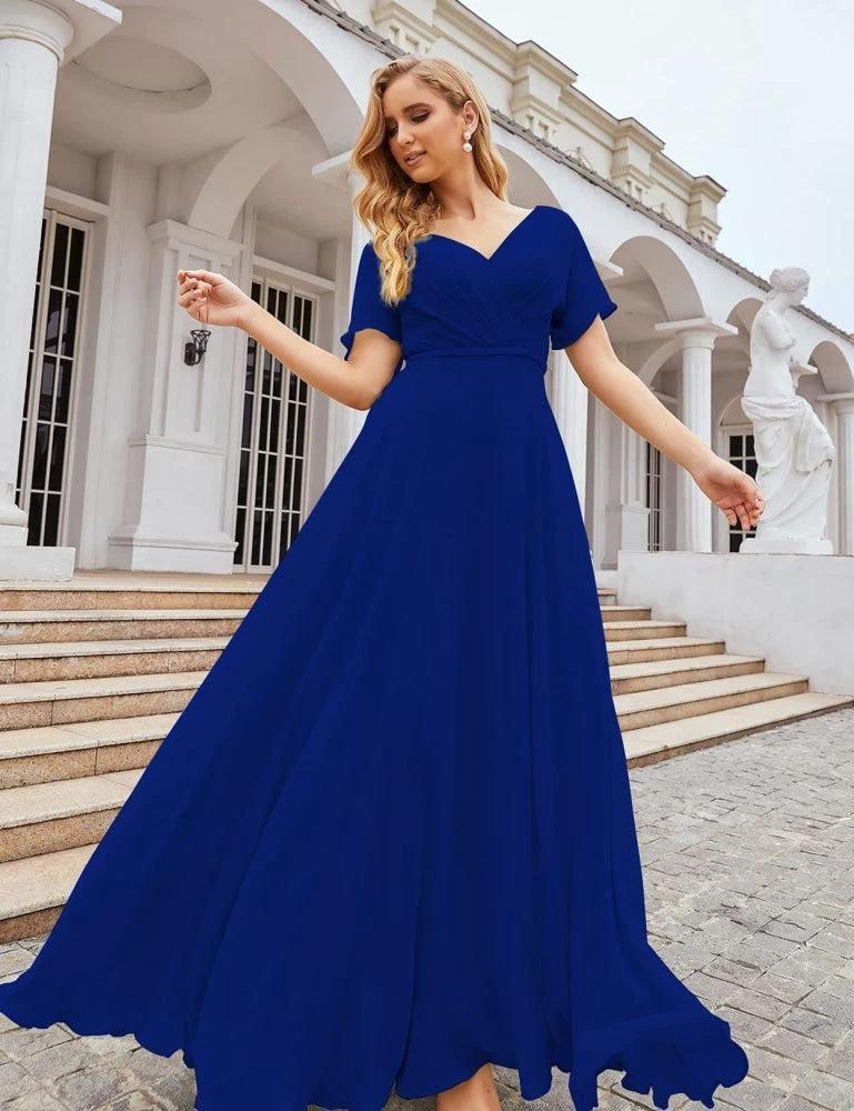 Numbersea Wrap V-Neck Chiffon Bridesmaid Dresses Long Formal Maxi Evening Gown for Wedding Guests SEA28049 by numbersea