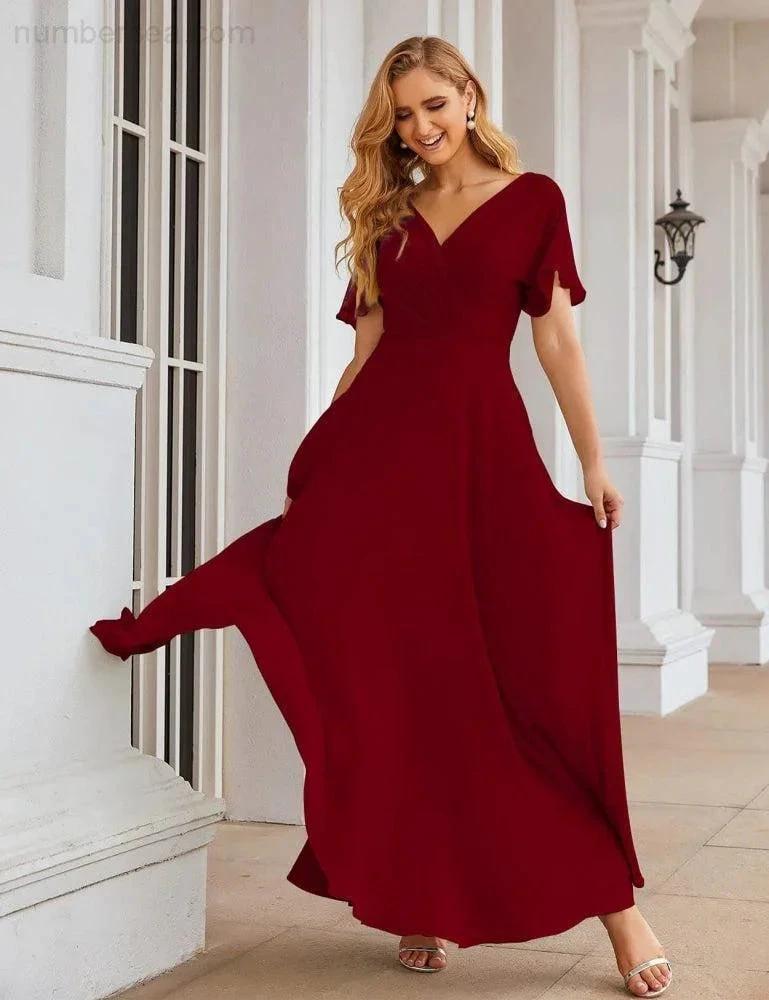 ZapDress Wrap V-Neck Chiffon Bridesmaid Dresses Long Formal Maxi Evening Gown for Wedding Guests (ZD17056)