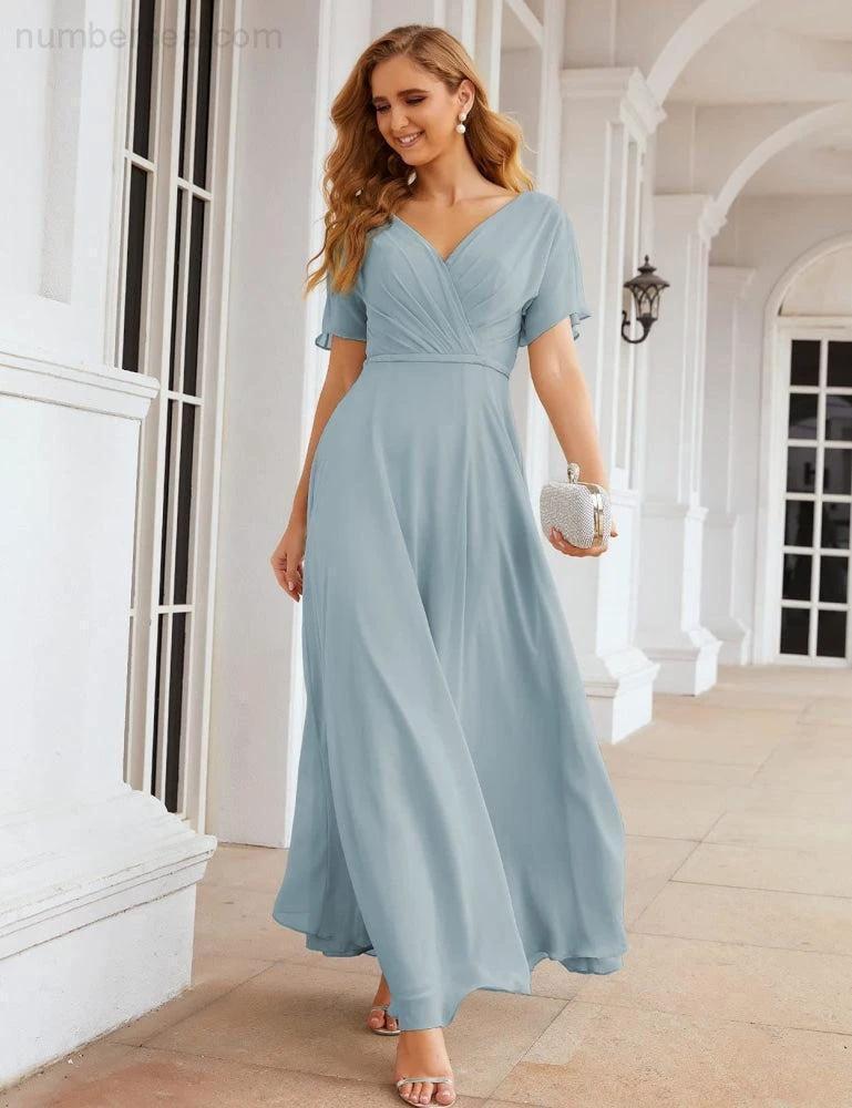ZapDress Wrap V-Neck Chiffon Bridesmaid Dresses Long Formal Maxi Evening Gown for Wedding Guests (ZD17056)