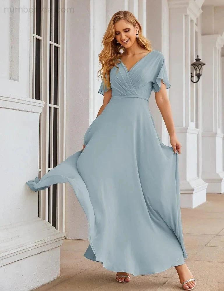 ZapDress Wrap V-Neck Chiffon Bridesmaid Dresses Long Formal Maxi Evening Gown for Wedding Guests (ZD17056)