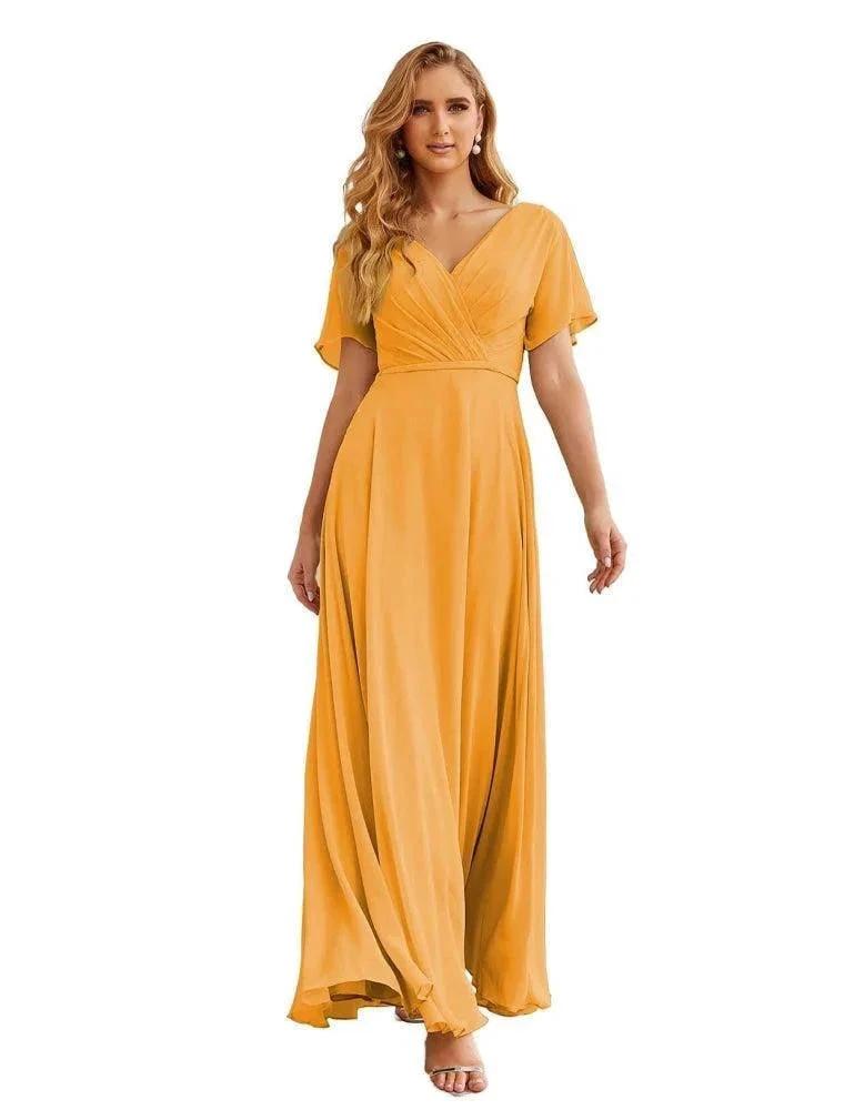 Numbersea Wrap V-Neck Chiffon Bridesmaid Dresses Long Formal Maxi Evening Gown for Wedding Guests SEA28049 by numbersea