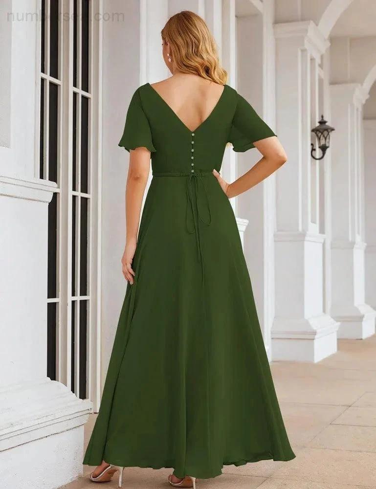 ZapDress Wrap V-Neck Chiffon Bridesmaid Dresses Long Formal Maxi Evening Gown for Wedding Guests (ZD17056)