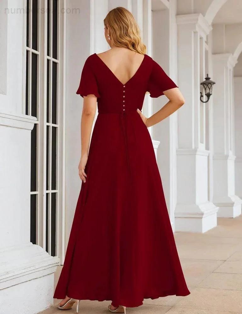 ZapDress Wrap V-Neck Chiffon Bridesmaid Dresses Long Formal Maxi Evening Gown for Wedding Guests (ZD17056)