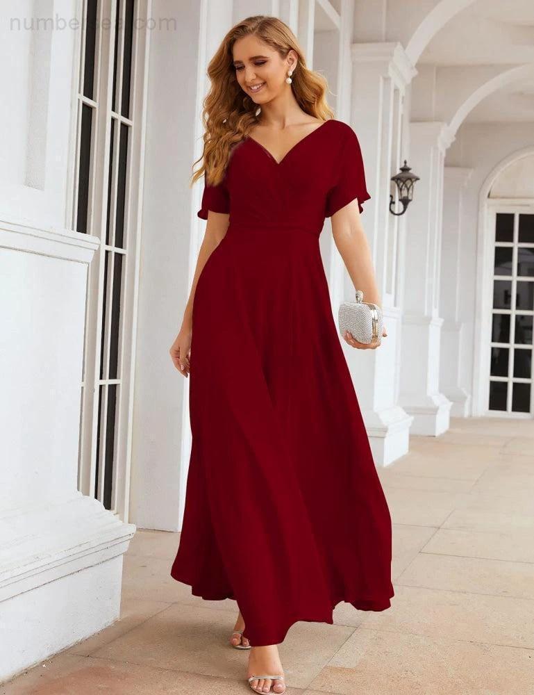 ZapDress Wrap V-Neck Chiffon Bridesmaid Dresses Long Formal Maxi Evening Gown for Wedding Guests (ZD17056)
