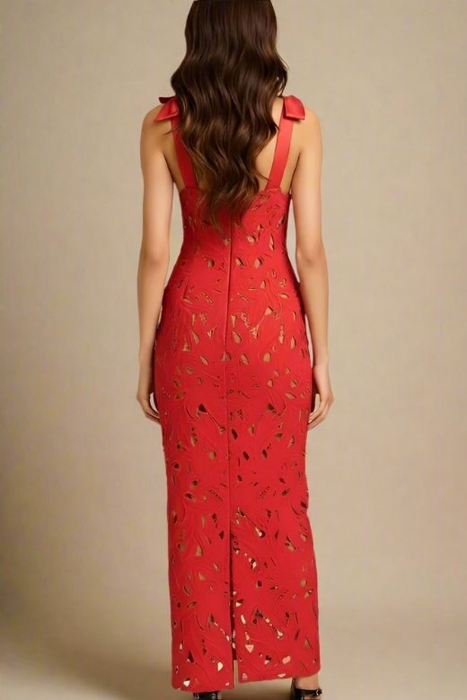 Odette Bodycon Lace Maxi Dress - Lipstick Red