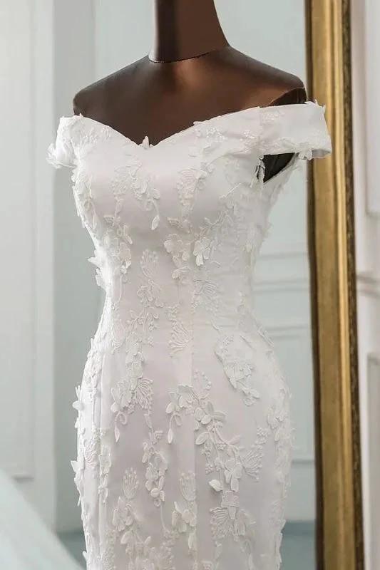 Off Shoulder Lace-up Applique Pretty Mermaid Elegant Wedding Dresses (ZD14718)