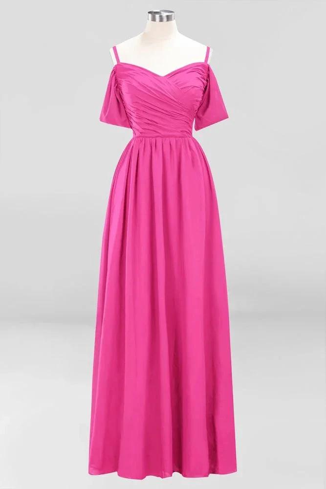 Off-the-Shoulder A-line Chiffon Bridesmaid Dress Floor-Length Wedding Guest Dress (ZD13091)