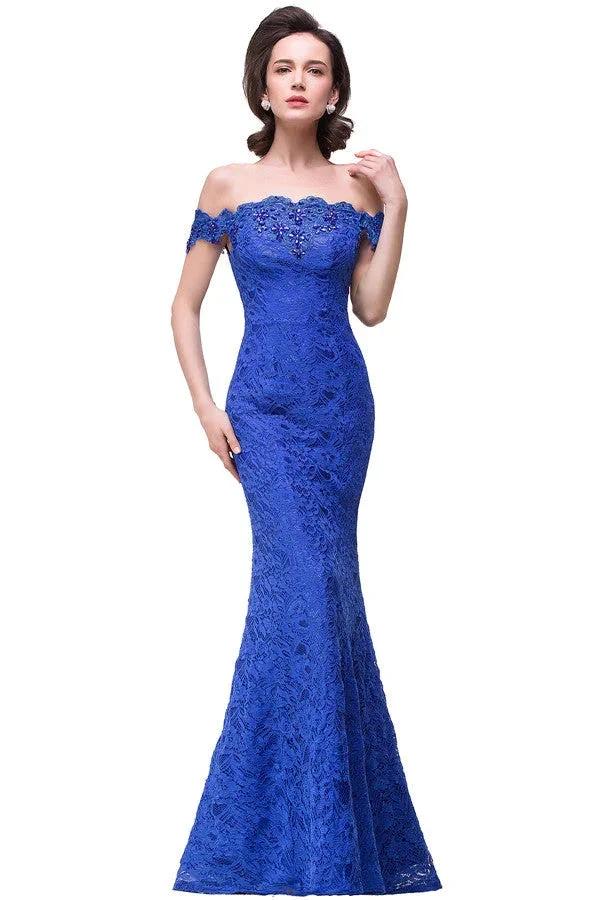 Off-the-shoulder Floor-length Lace Mermaid Bridesmaid Dresses by misshow.com