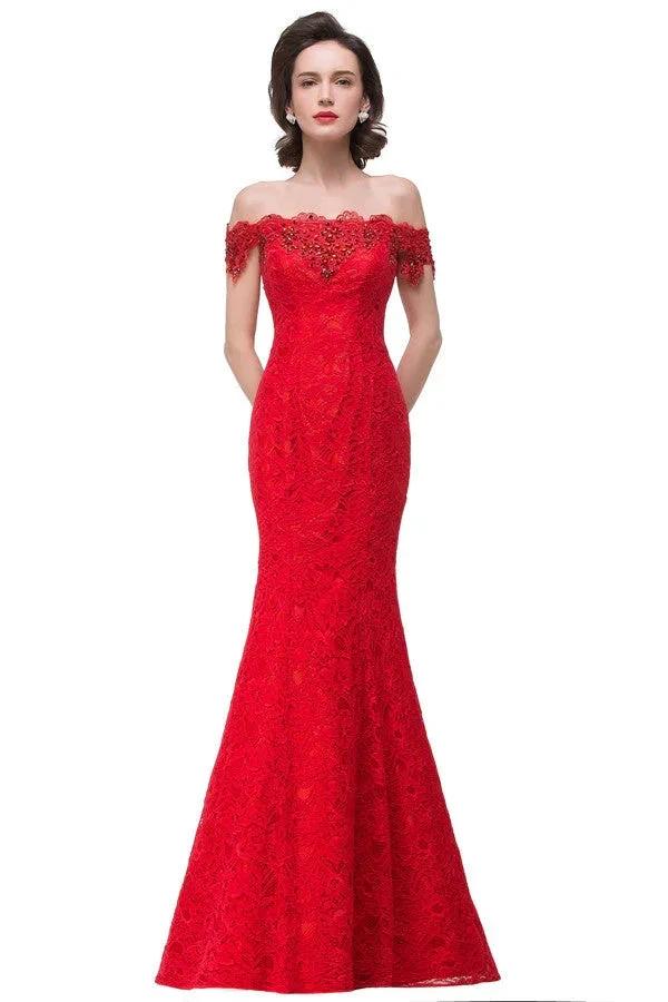 Off-the-shoulder Floor-length Lace Mermaid Bridesmaid Dresses (ZD13133) - VelvetHem