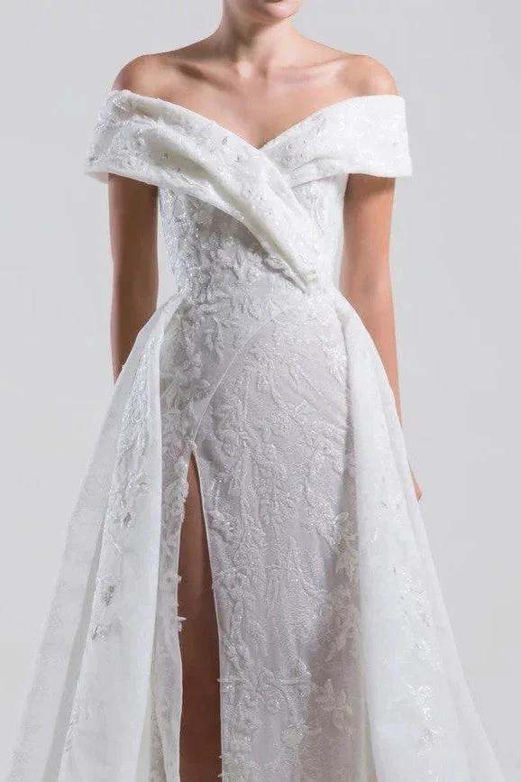 Off-the-Shoulder Mermaid Bridal Gown Side Split s Wedding Dress (ZD13836)