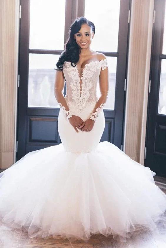 Off-the-Shoulder Mermaid Wedding Dress s New Arrival Long Sleeves Bridal Wears (ZD16599)
