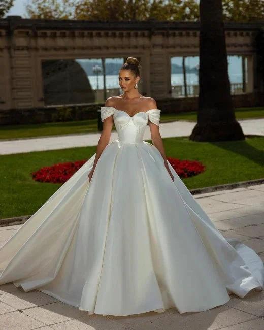 Off-the-Shoulder Sweetheart Ball Gown Satin Sleeveless Garden Bridal Dress (ZD14760)