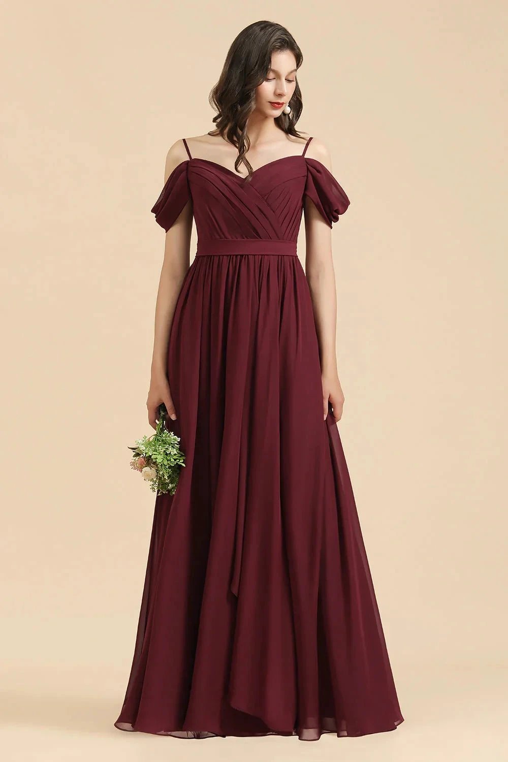 Off-the-Shoulder Sweetheart Burgundy Long Bridesmaid Dress With Slit (ZD12872) - VelvetHem
