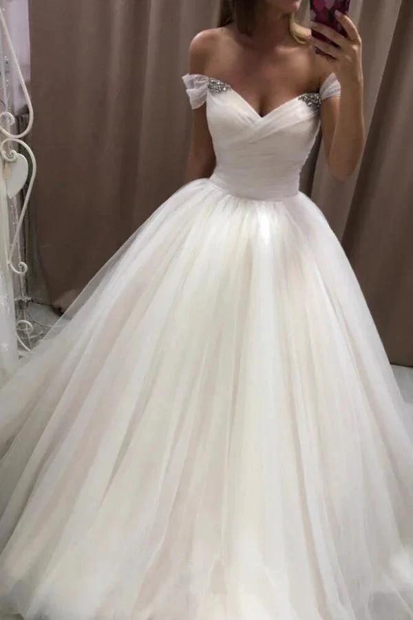 Off The Shoulder Tulle Sweetheart White Wedding Dresses Bridal Gown (ZD16267)