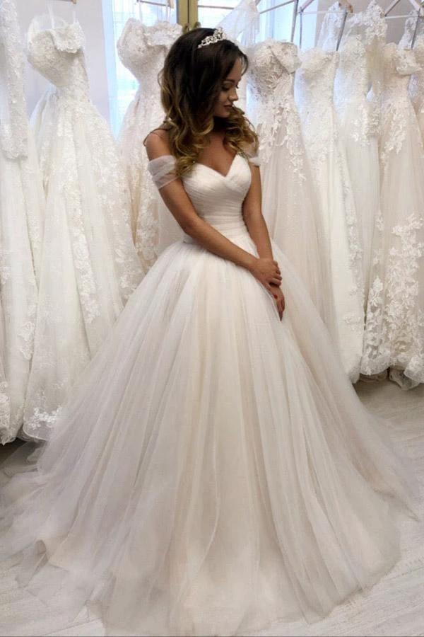 Off The Shoulder Tulle Sweetheart White Wedding Dresses Bridal Gown (ZD16267)