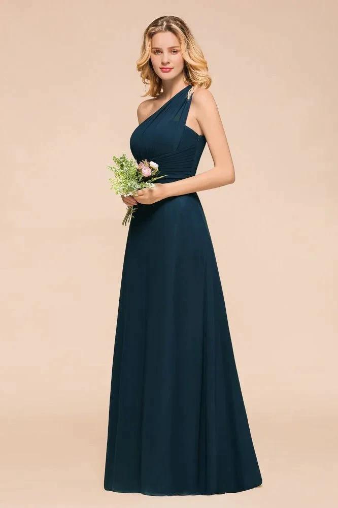 One Shoulder Floor-Length Bridesmaid Dress A-line Chiffon Wedding Party Dresses (ZD12958)