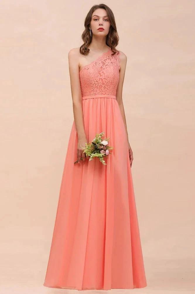 One Shoulder Floral Bridesmaid Dress Side Split Formal Wedding Guest Dress with Pocket (ZD12998)