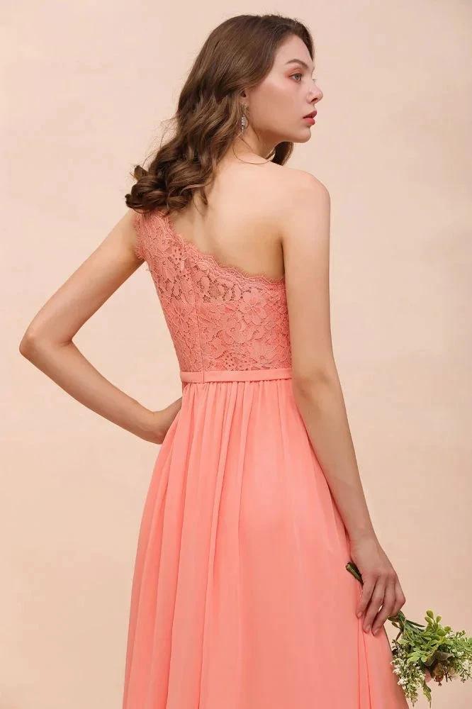 One Shoulder Floral Bridesmaid Dress Side Split Formal Wedding Guest Dress with Pocket (ZD12998)