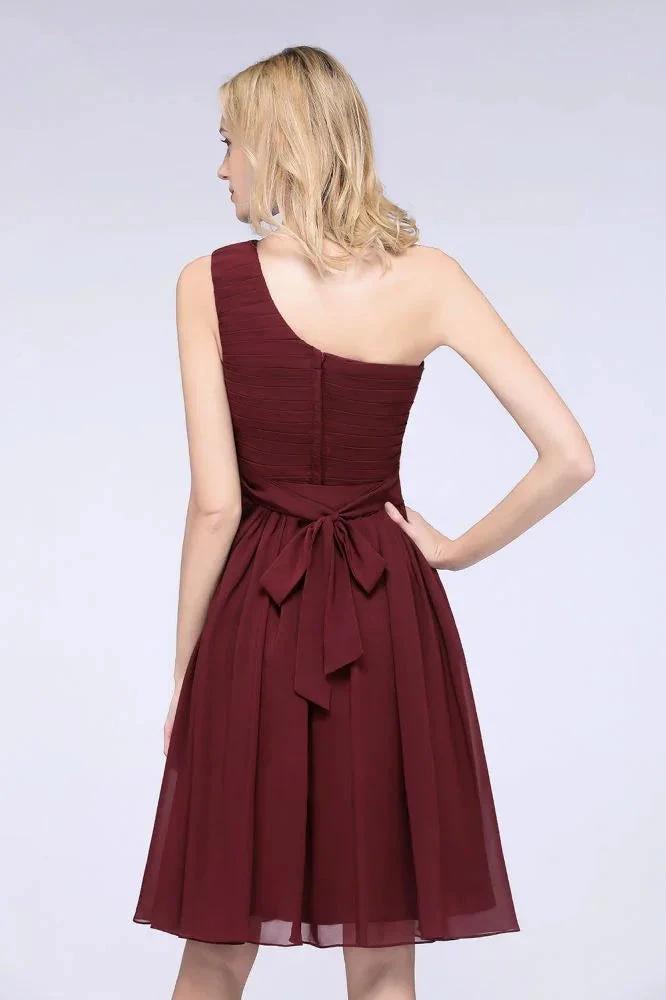 One-Shoulder Sleeveless Knee-Length Bridesmaid Dress with Ruffles Formal Party Dress (ZD13107)