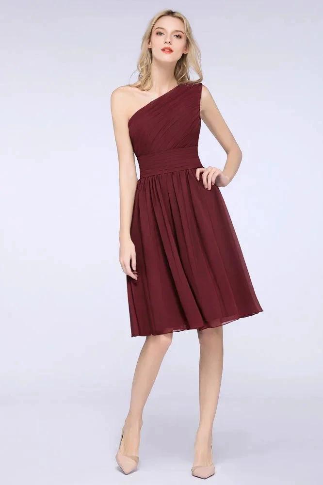 One-Shoulder Sleeveless Knee-Length Bridesmaid Dress with Ruffles Formal Party Dress (ZD13107)