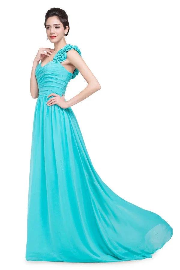 One-shoulder Strapless A-Line Sweep-length Chiffon Bridesmaid Dresses (ZD13085)