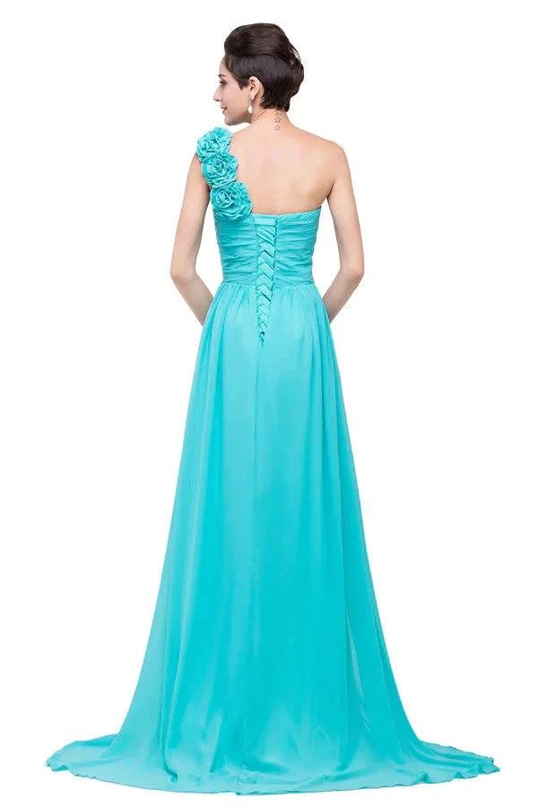 One-shoulder Strapless A-Line Sweep-length Chiffon Bridesmaid Dresses (ZD13085)